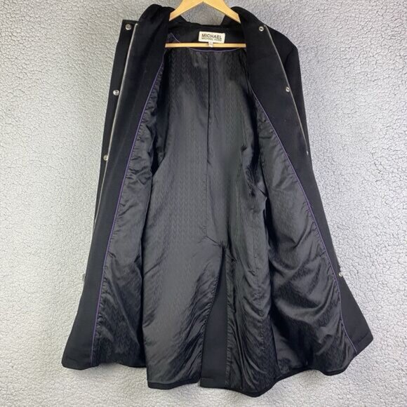 Michael Kors Black Hooded Wool Coat Women's Size 6 Mid Length Overcoat Lining * - Picture 16 of 16